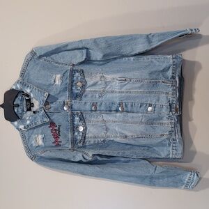 Boohoo Man Quavo Huncho Blue Denim Graffiti Jean Jacket size Medium